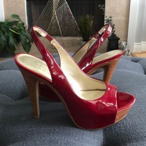 Jessica Simpson patent red sling back heels